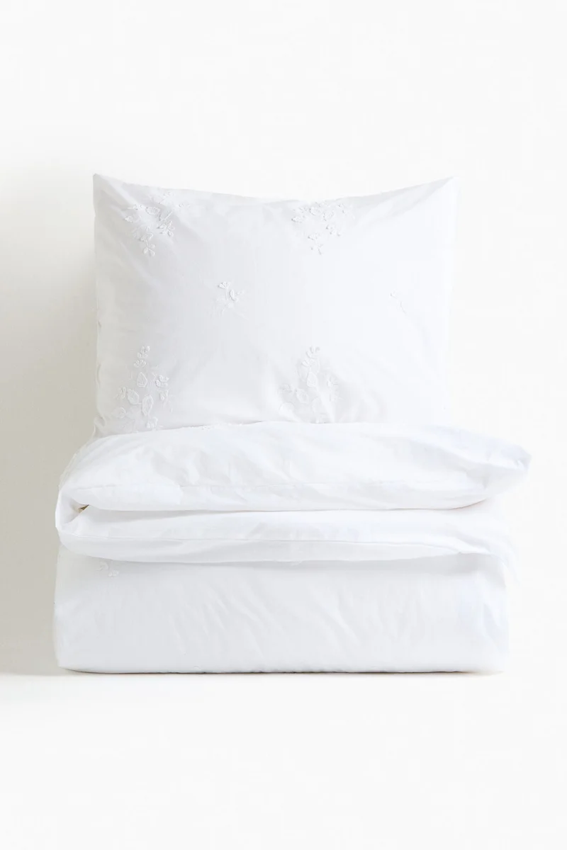 H&M Embroidery-detail single duvet cover set